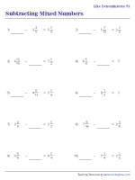 Subtracting Mixed Numbers with Like Denominators - Missing Fractions