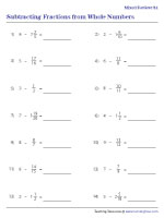 Subtracting Different Types of Fractions from Whole Numbers - Revision