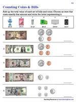 Counting U.S. Bills and Coins - Level 2