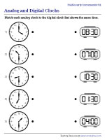 Matching Analog and Digital Clocks - Half-Hourly